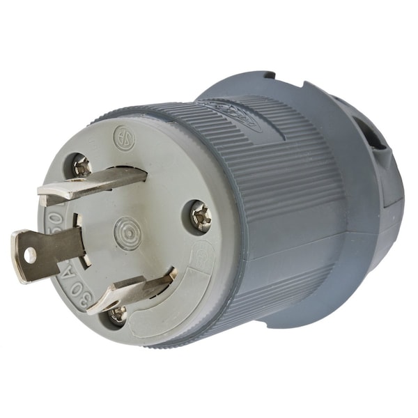 Locking Connector, 30 A, 250V AC, Single Phase, 2 Pole, Screw Terminals, Gray